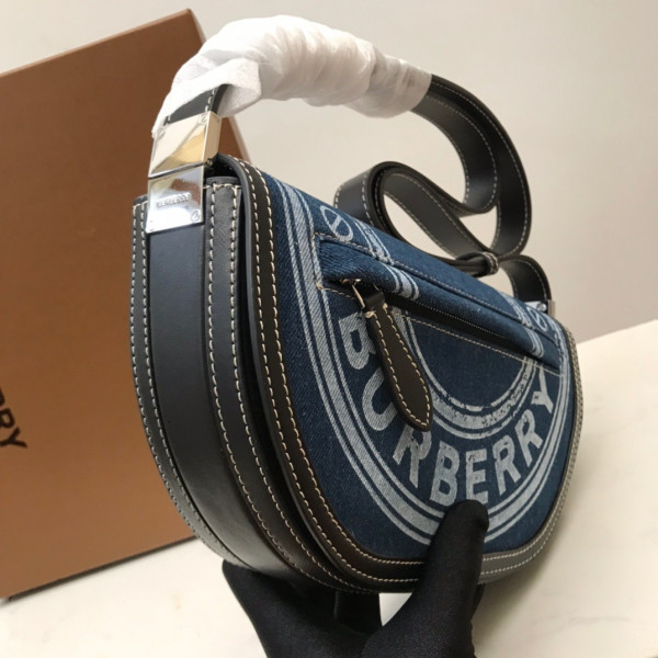 B**rry small logo graphic denim and leather olympia bag