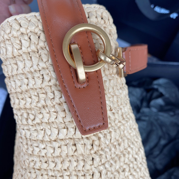 Y*L le 37 leather-trimmed raffia bucket bag-20*25*16cm